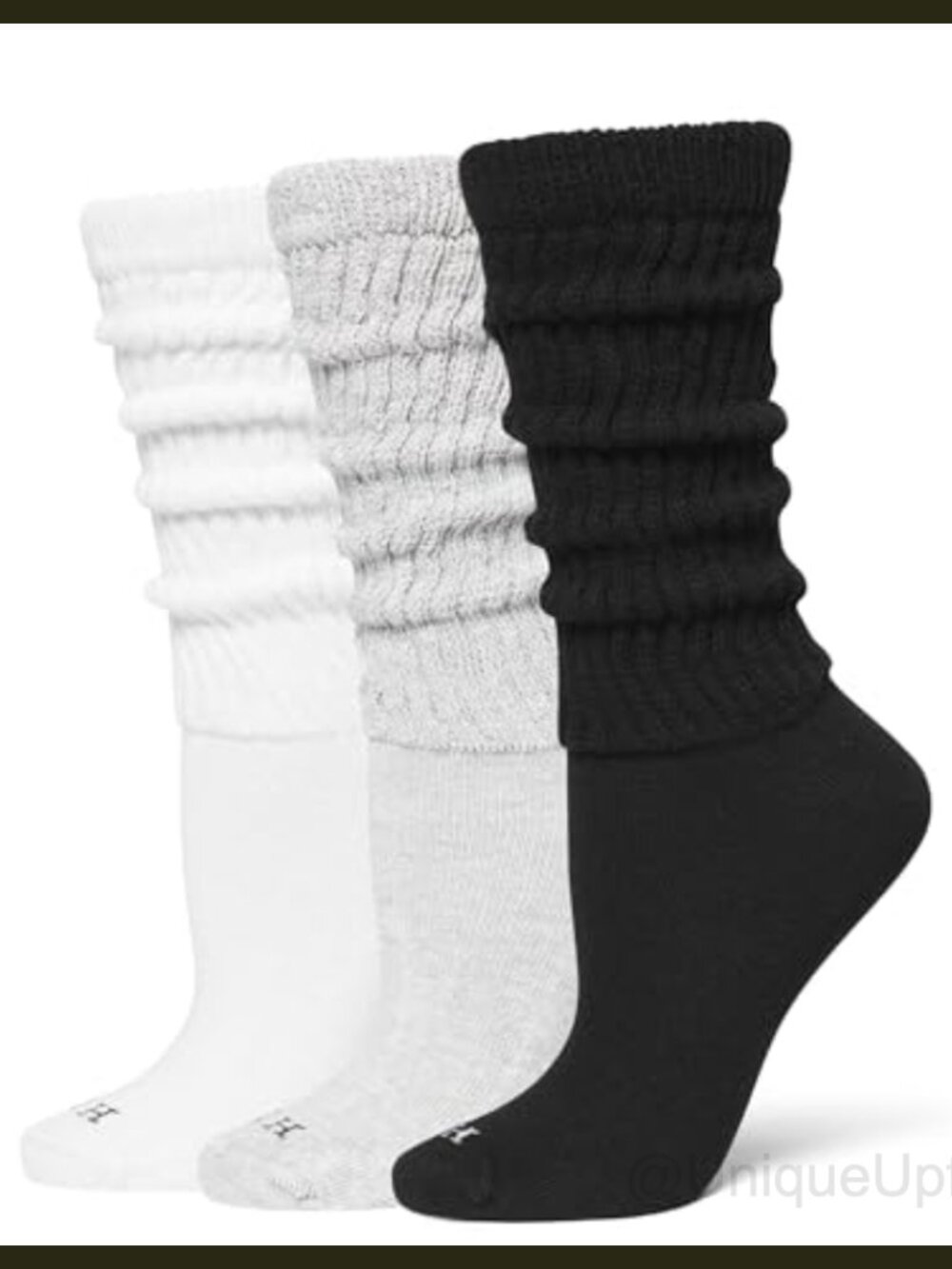Cotton Slouch Scrunch Crew Socks Ribbed Calf Socks 3-Pack
